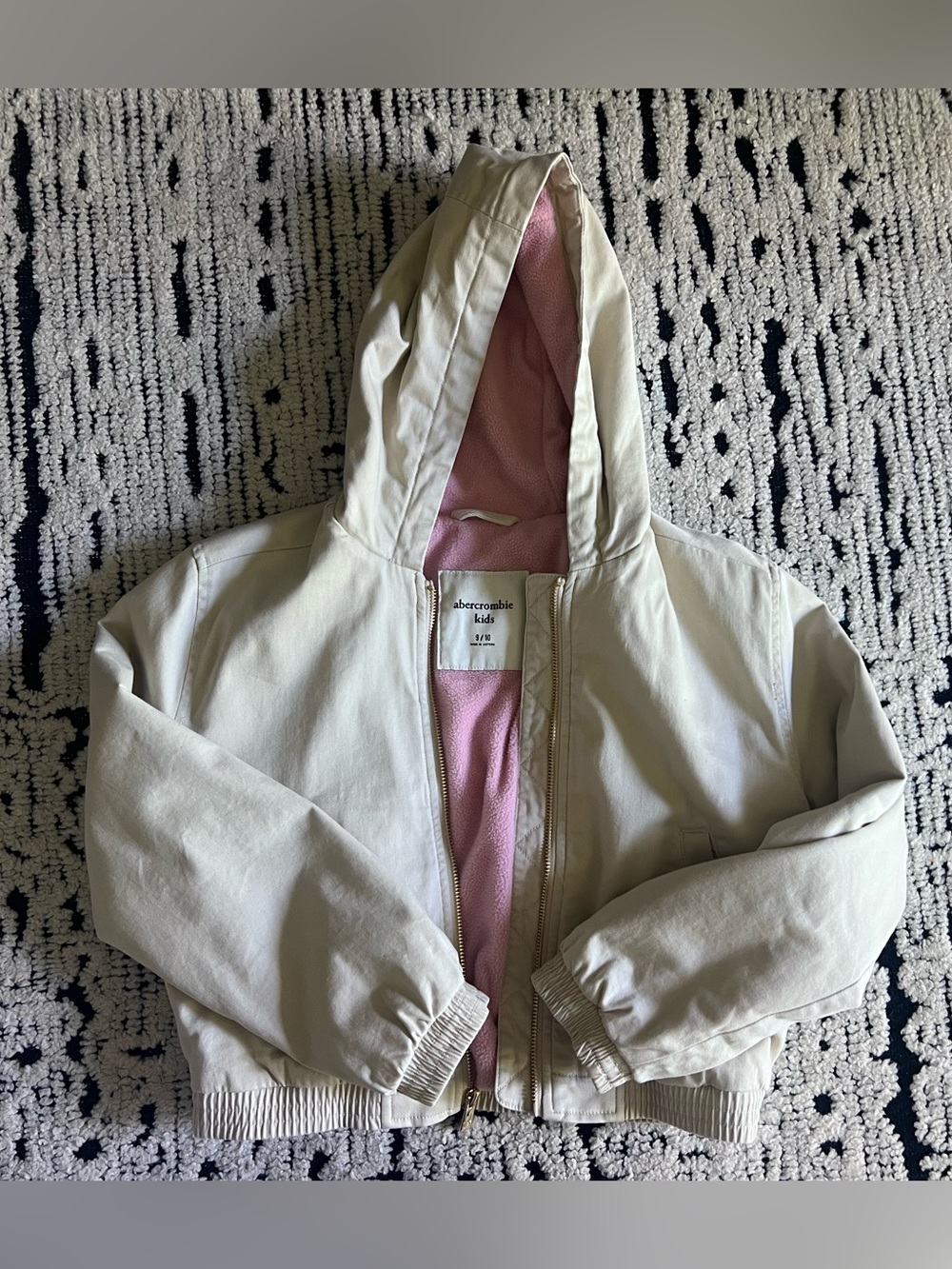 abercrombie kids Cream Hooded Jacket with Pink Lining